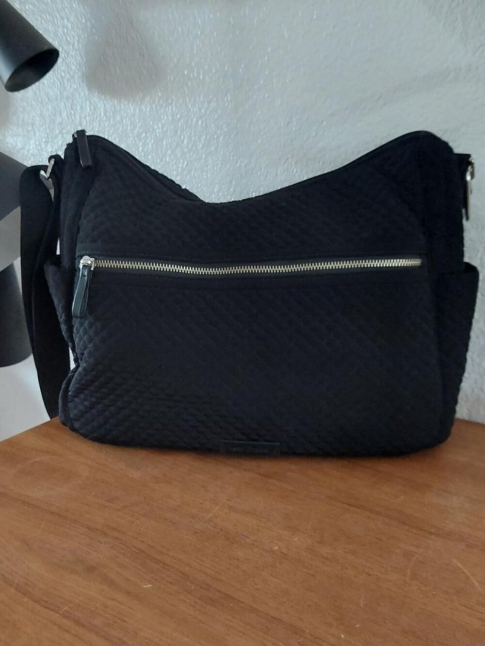 Vera Bradley Classic Black Microfiber Large On the Go Crossbody Quilted Bag Purs